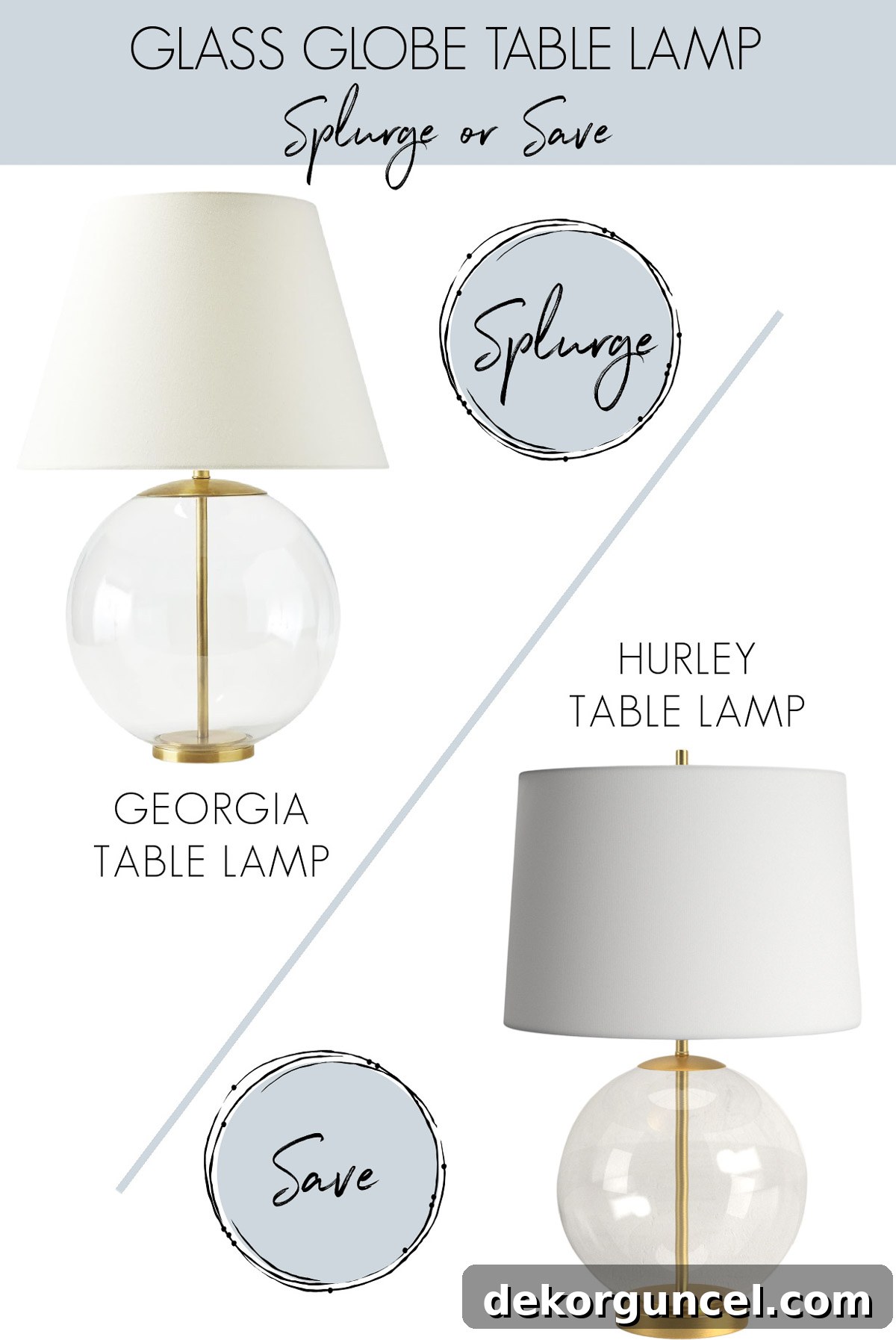 A designer version and look for less version of a glass globe table lamp, offering timeless illumination