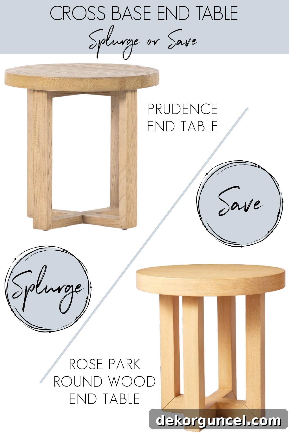 Simple side table in splurge and save versions, highlighting budget-friendly design
