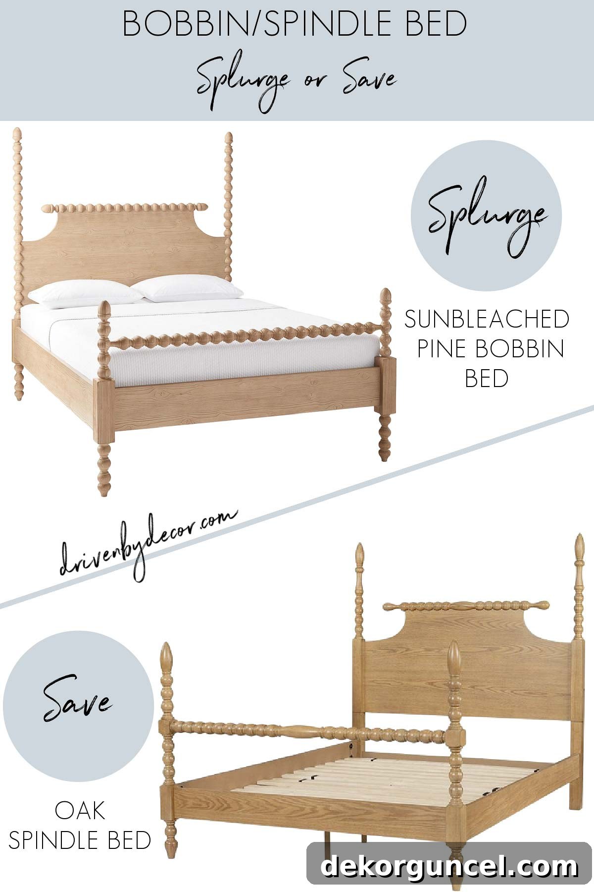 Spindle bed splurge and look for less versions, offering charming bedroom style for less
