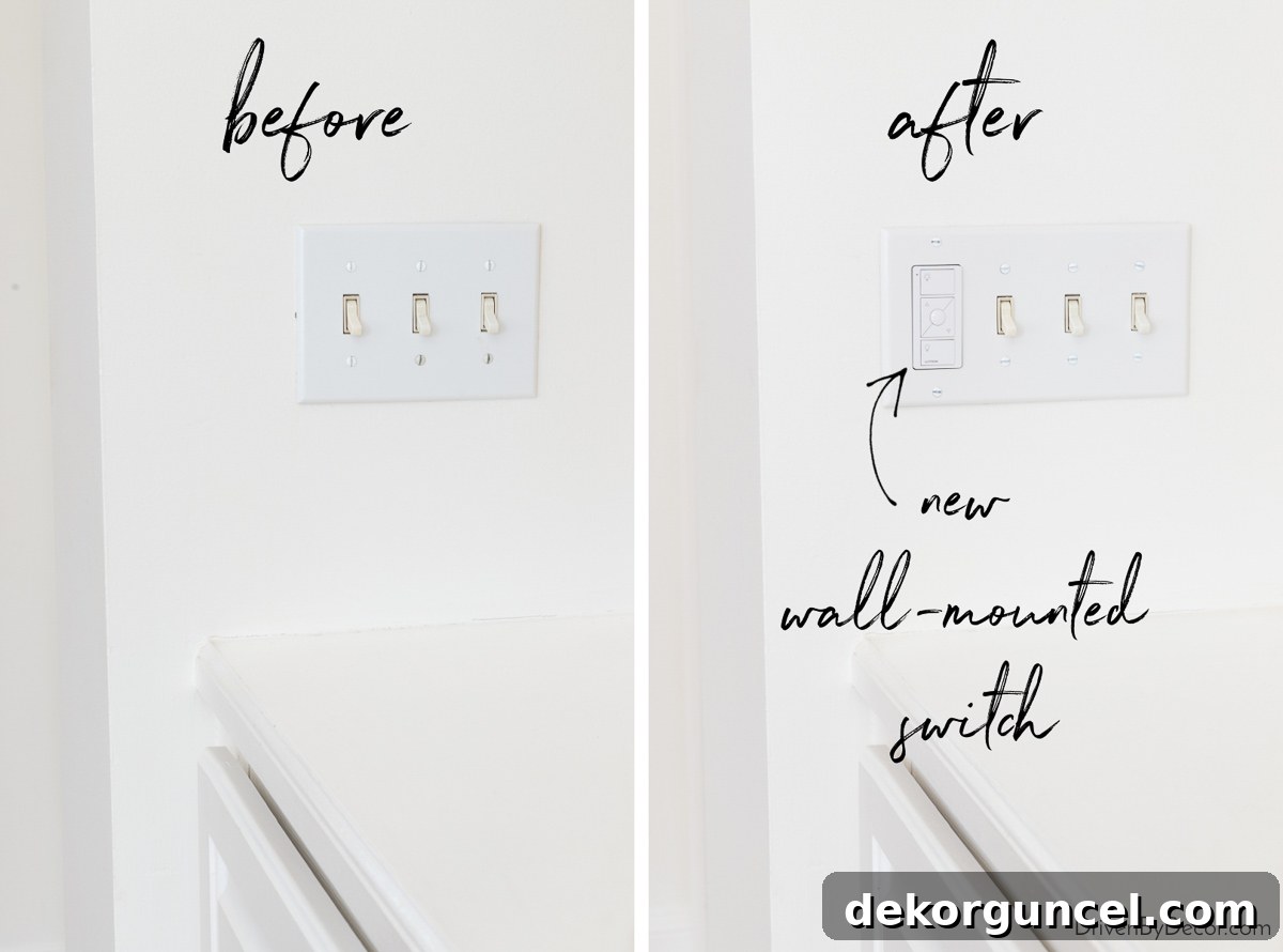 My Serena Smart Shades and Caséta by Lutron Smart Lighting System: My Integrated Smart Home Experience 12 Before and After comparison of adding an extra light switch, creating a seamless multi-gang appearance