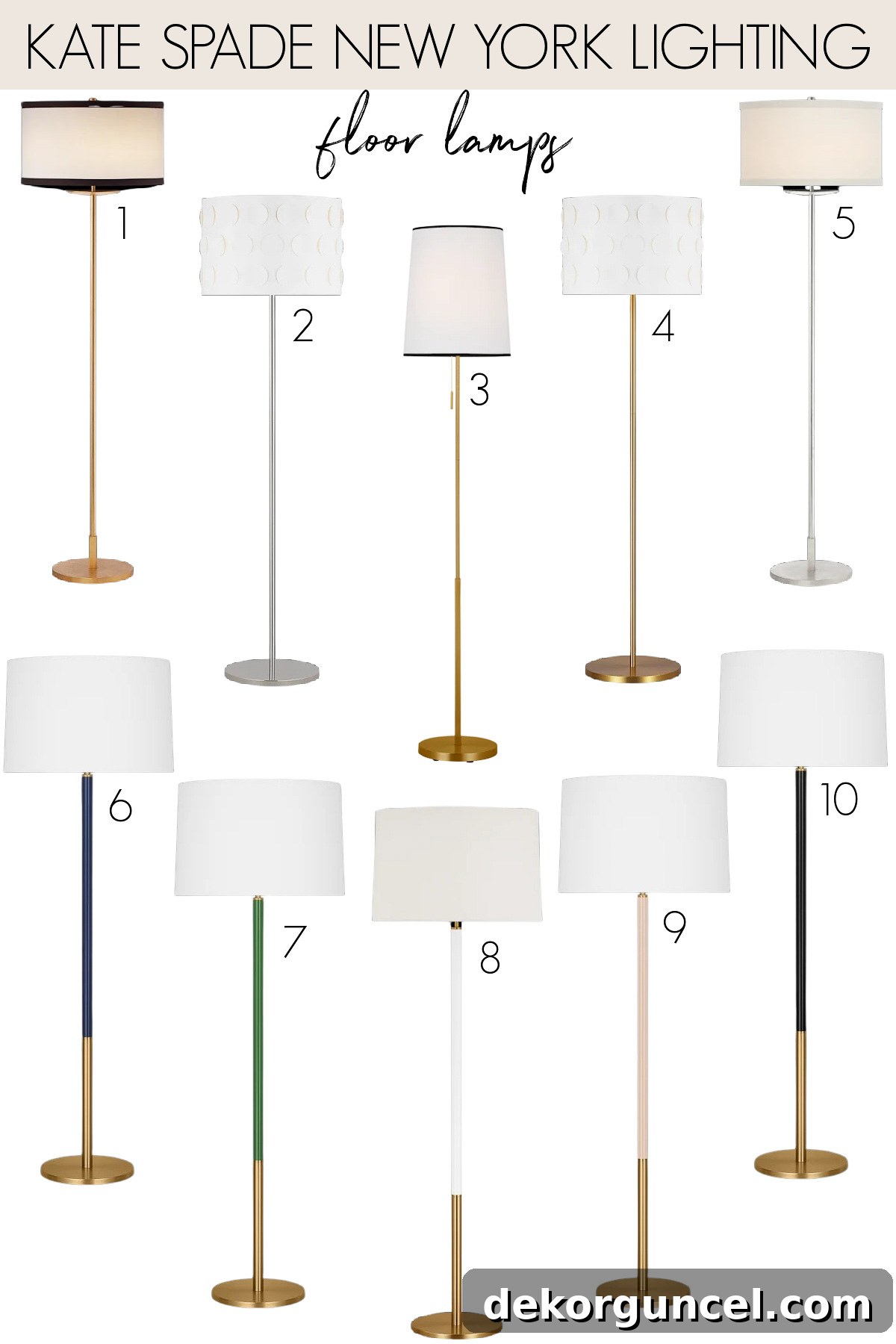 A curated selection of stylish bedroom floor lamps from the kate spade new york brand, showcasing various designs and colors