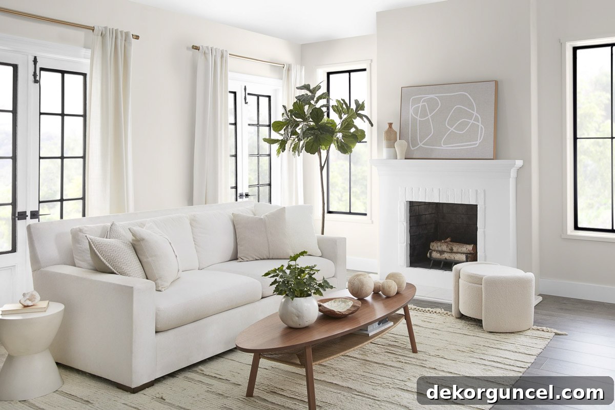Unveiling 2023 Home Decor Trends 4 Behr's Blank Canvas paint color on living room walls, creating a bright and inviting atmosphere with a warm undertone