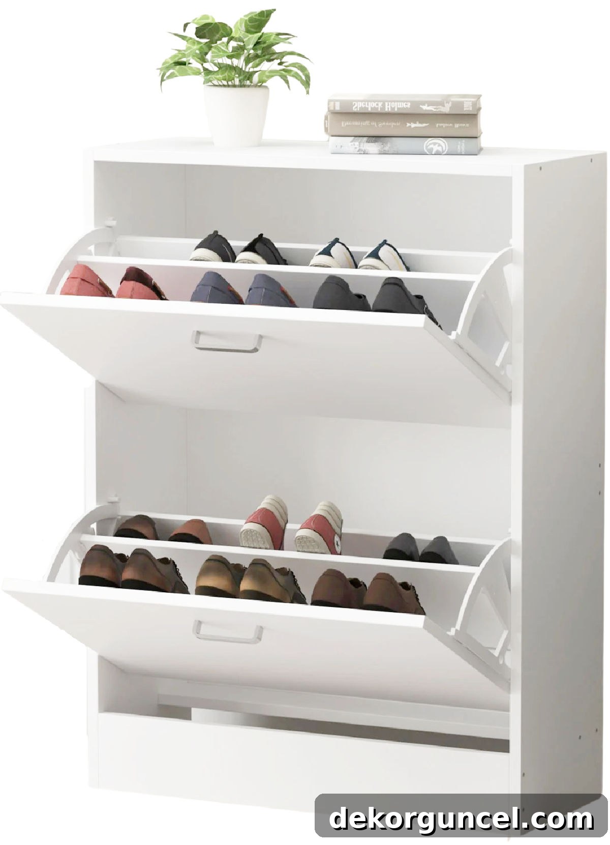 Smart Entryway Shoe Storage Solutions 13 Slim white cabinet featuring tilt-out shoe storage, ideal for narrow entryways