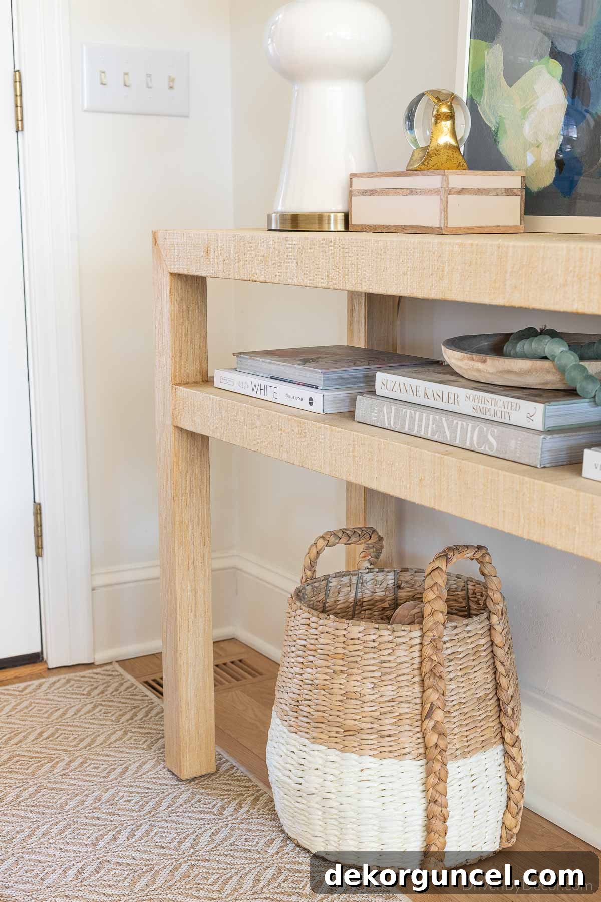 Smart Entryway Shoe Storage Solutions 5 Braided handle basket used as shoe storage under an entryway console