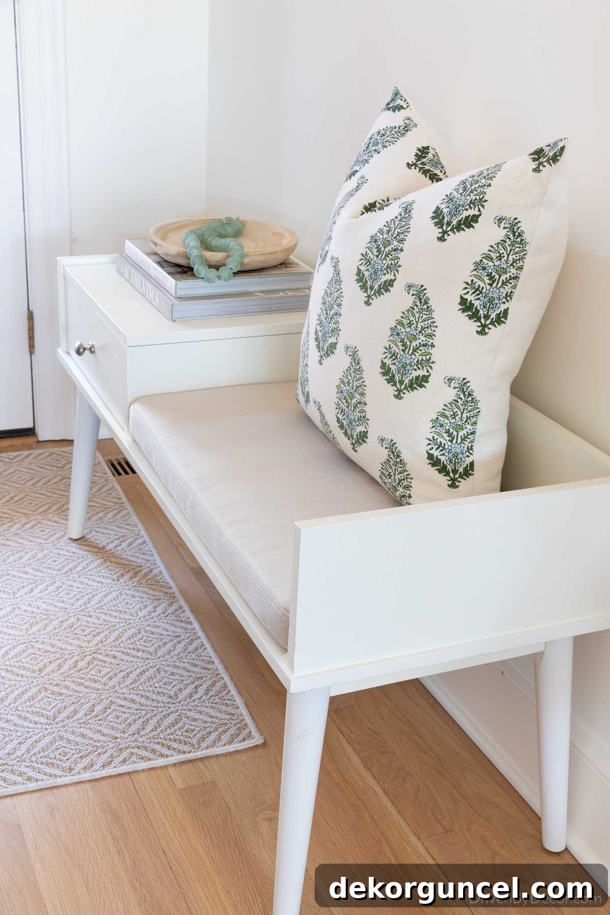 Smart Entryway Shoe Storage Solutions 8 Compact bench with a cushion and storage drawer, suitable for entryway shoe storage