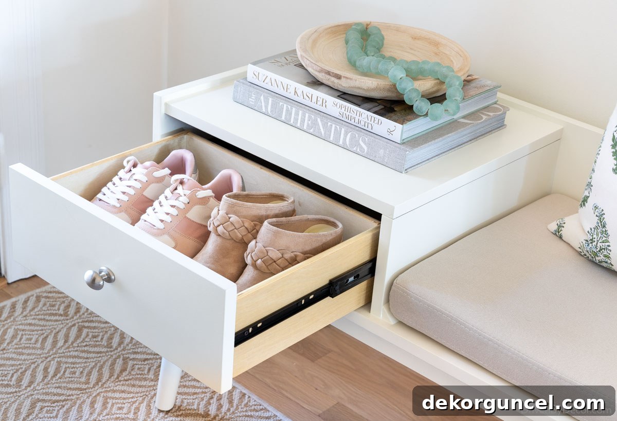Smart Entryway Shoe Storage Solutions 9 Drawer neatly storing two pairs of shoes in an entryway setting