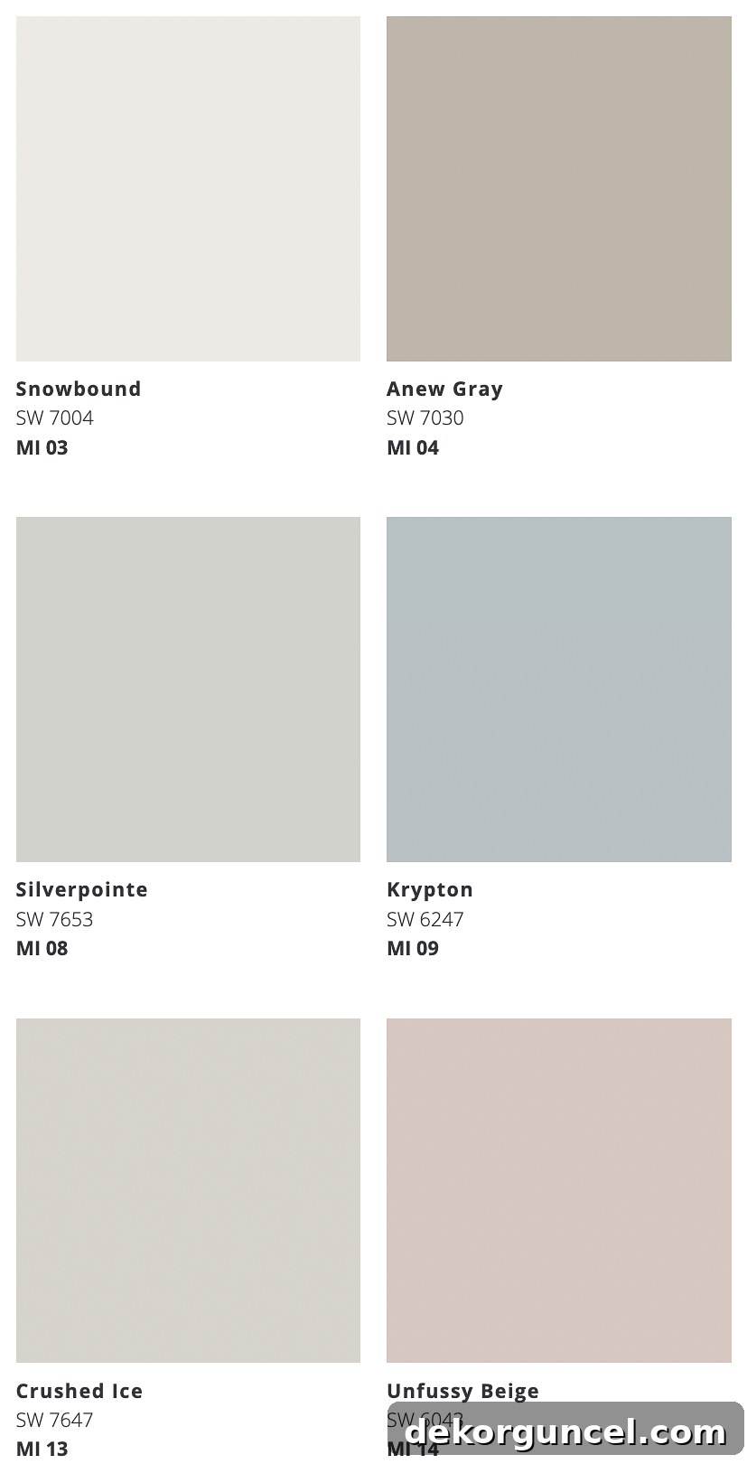 Color palette of 6 colors for a whole house color scheme
