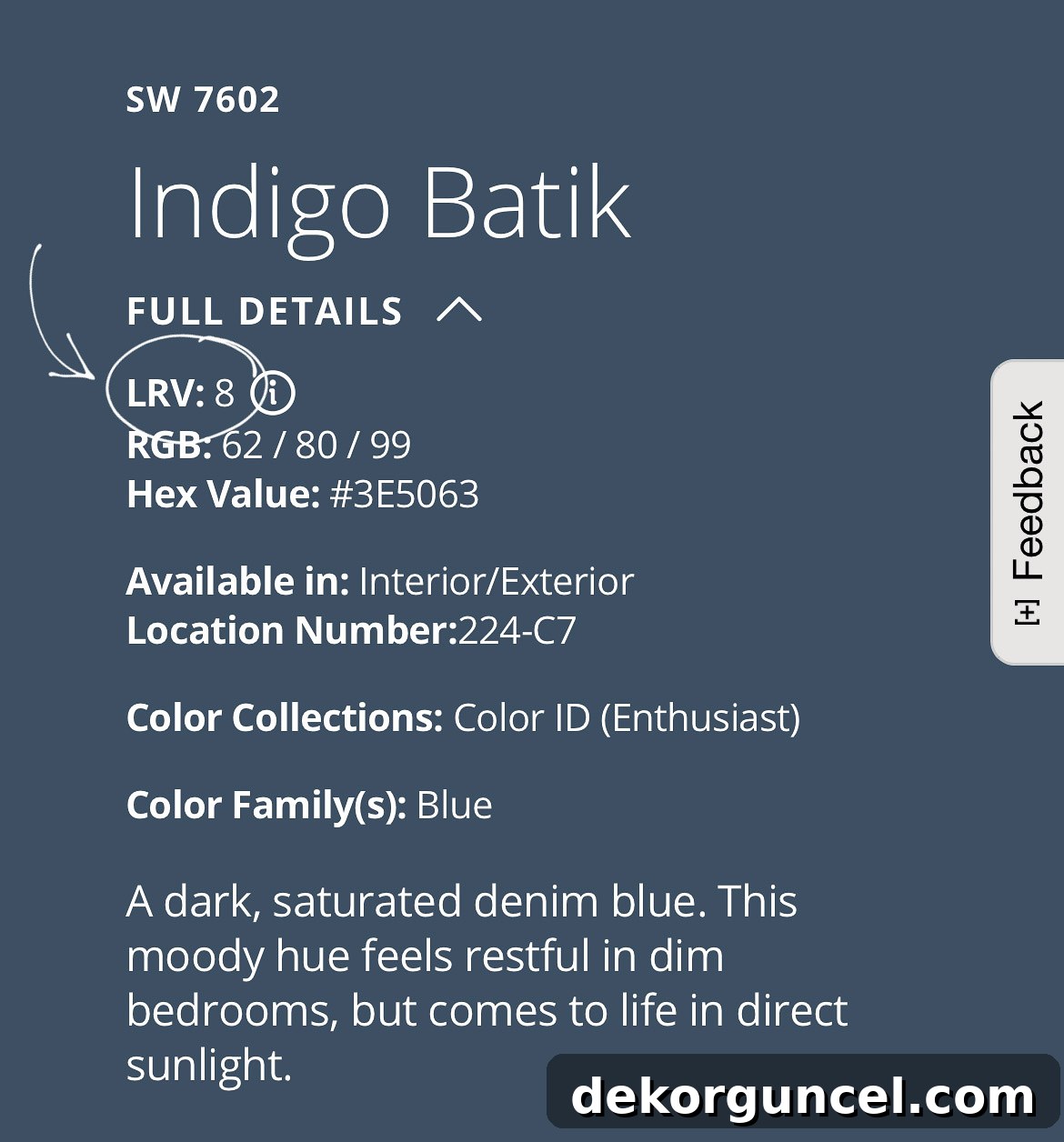 Shows where to find LRV of Sherwin Williams color