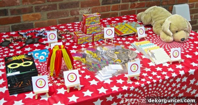 Prize table for carnival or circus birthday party