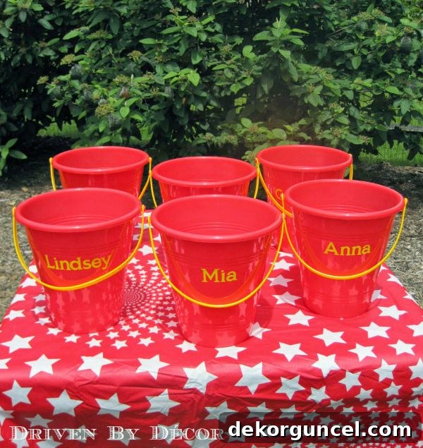 Sandpails used as treat buckets for carnival party