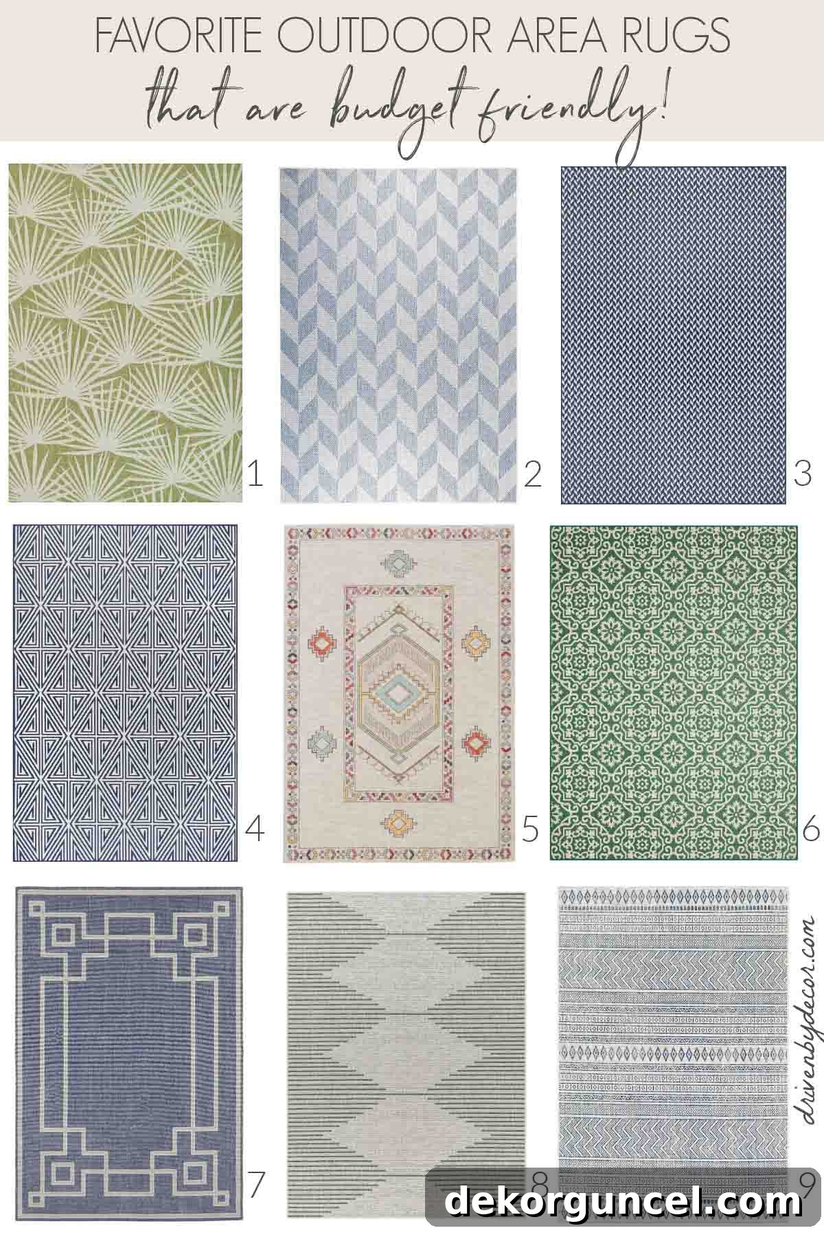7 Frugal Back Porch Design Secrets 9 Nine budget friendly outdoor rugs in various patterns and colors to enhance any outdoor space