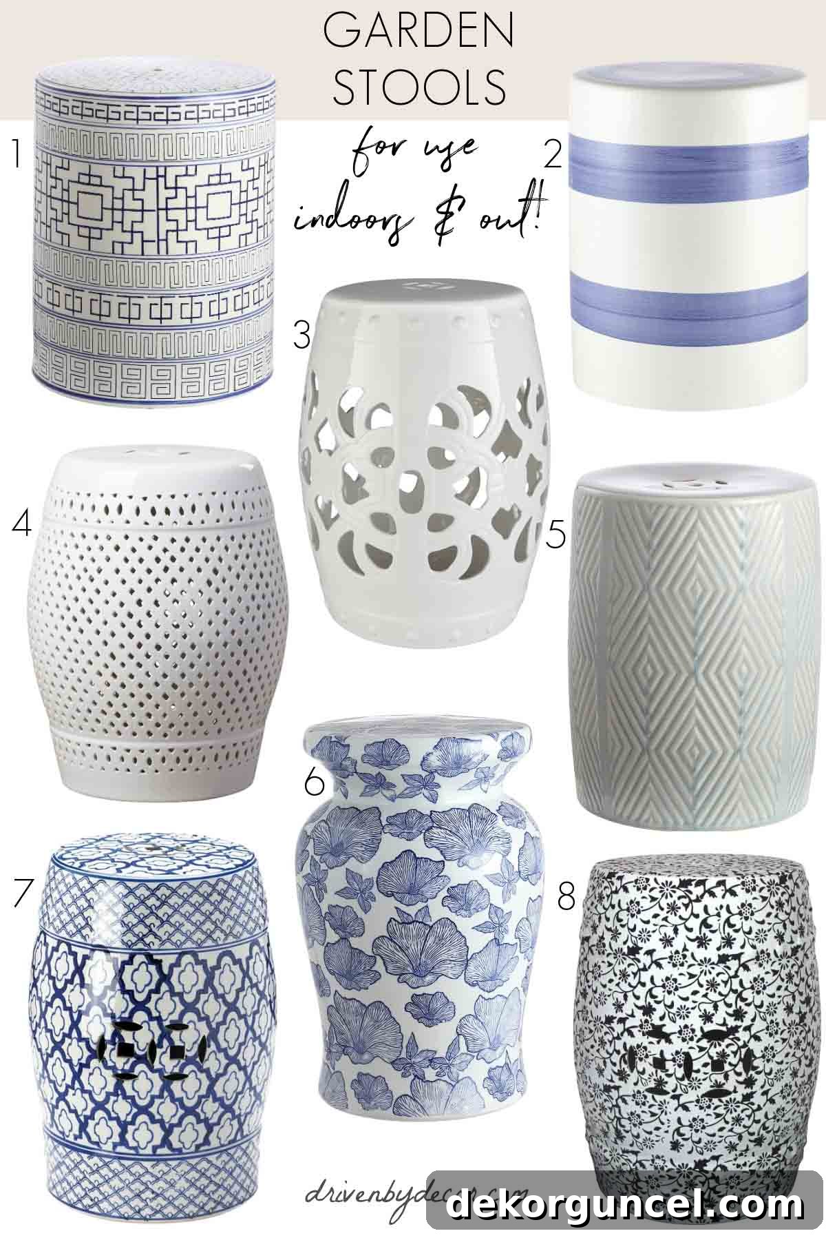 7 Frugal Back Porch Design Secrets 18 Eight versatile garden stools suitable for both indoor and outdoor decor, featuring various styles