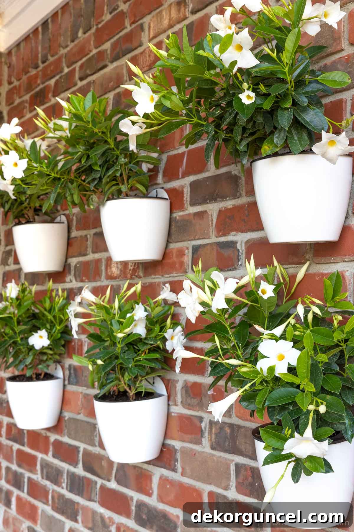 6 Budget-Friendly Raised Garden Bed Ideas 16 Six hanging wall planters on brick back patio wall, creating a beautiful vertical garden