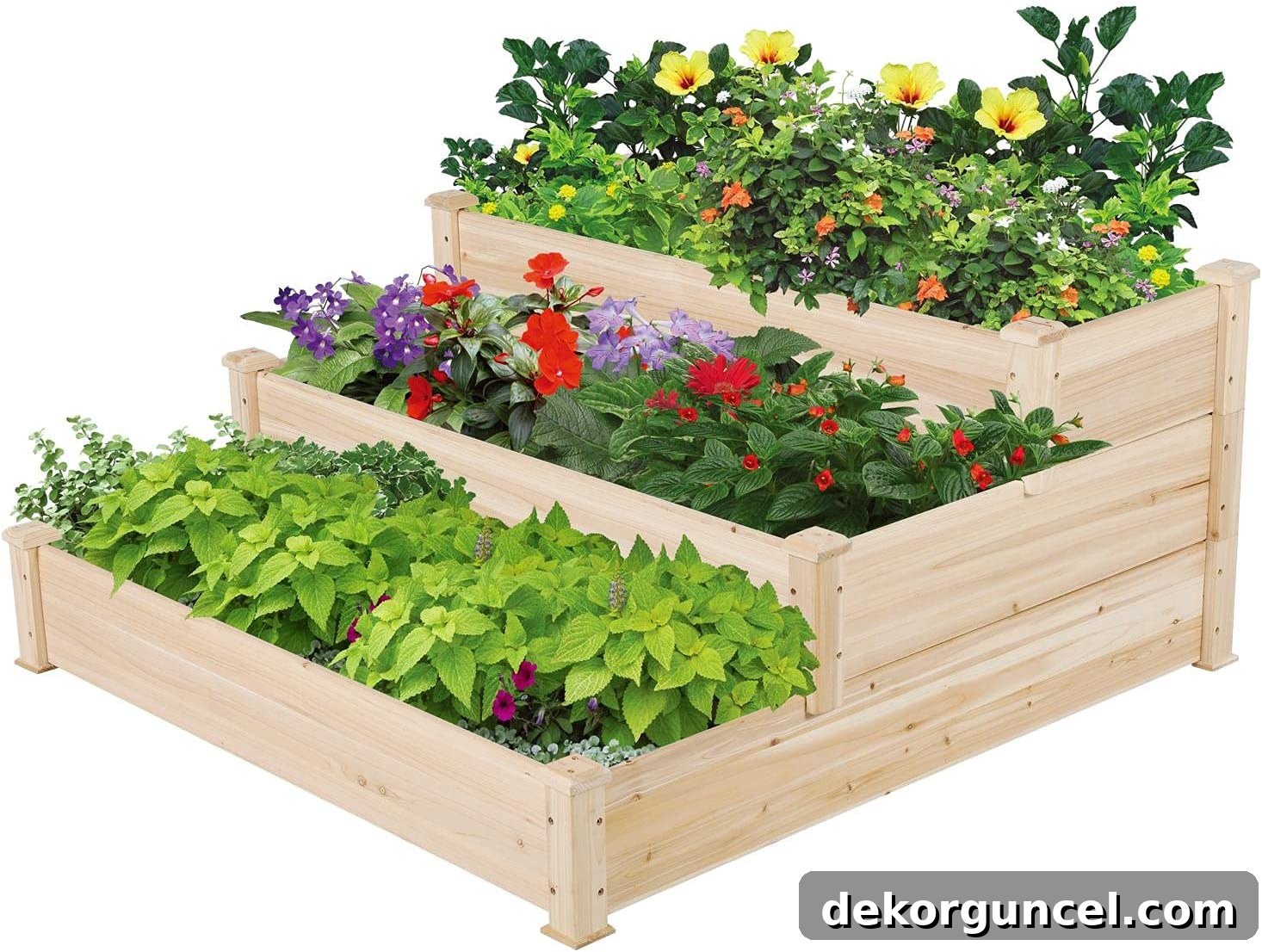 6 Budget-Friendly Raised Garden Bed Ideas 17 Wood tiered raised garden bed, showcasing multiple planting levels