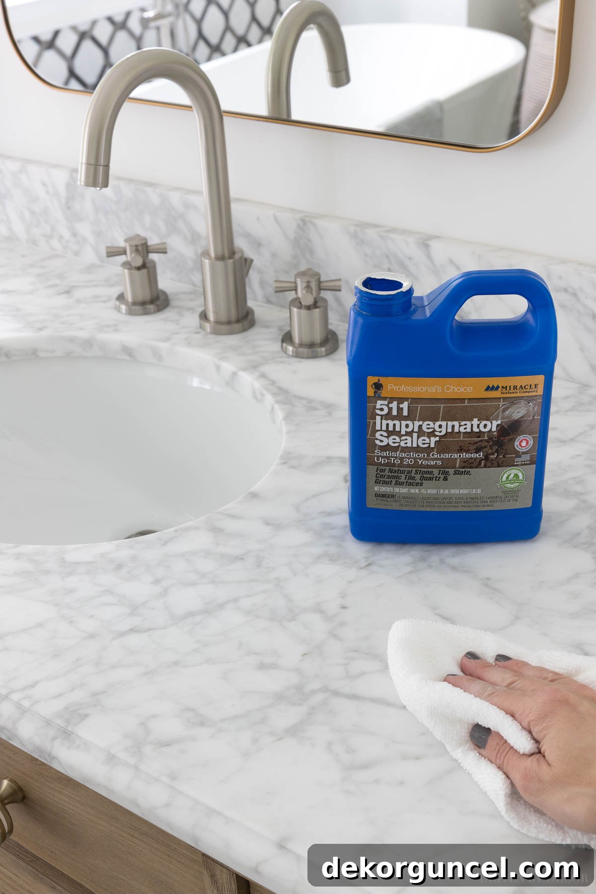 Keeping marble in the bathroom cleans means you have to seal it - this sealer works best!