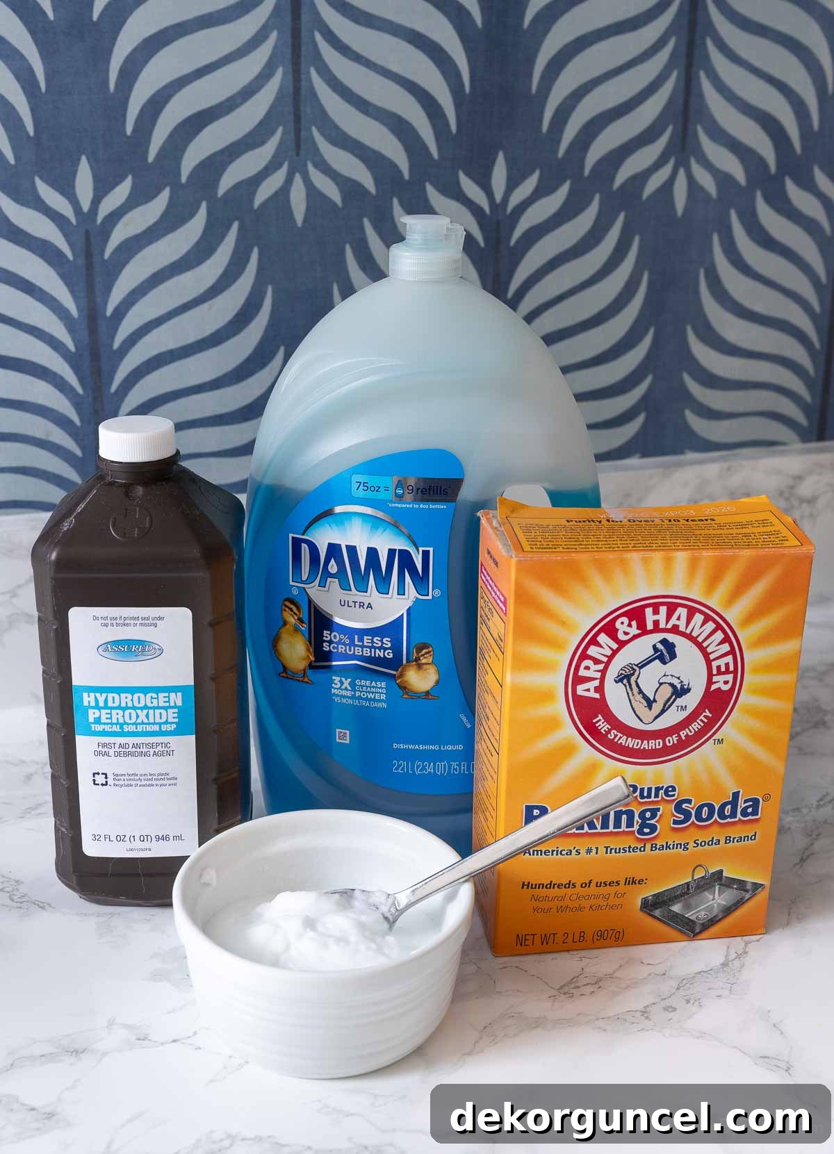 Baking soda, hydrogen peroxide, and dish detergent as a natural way to clean grout