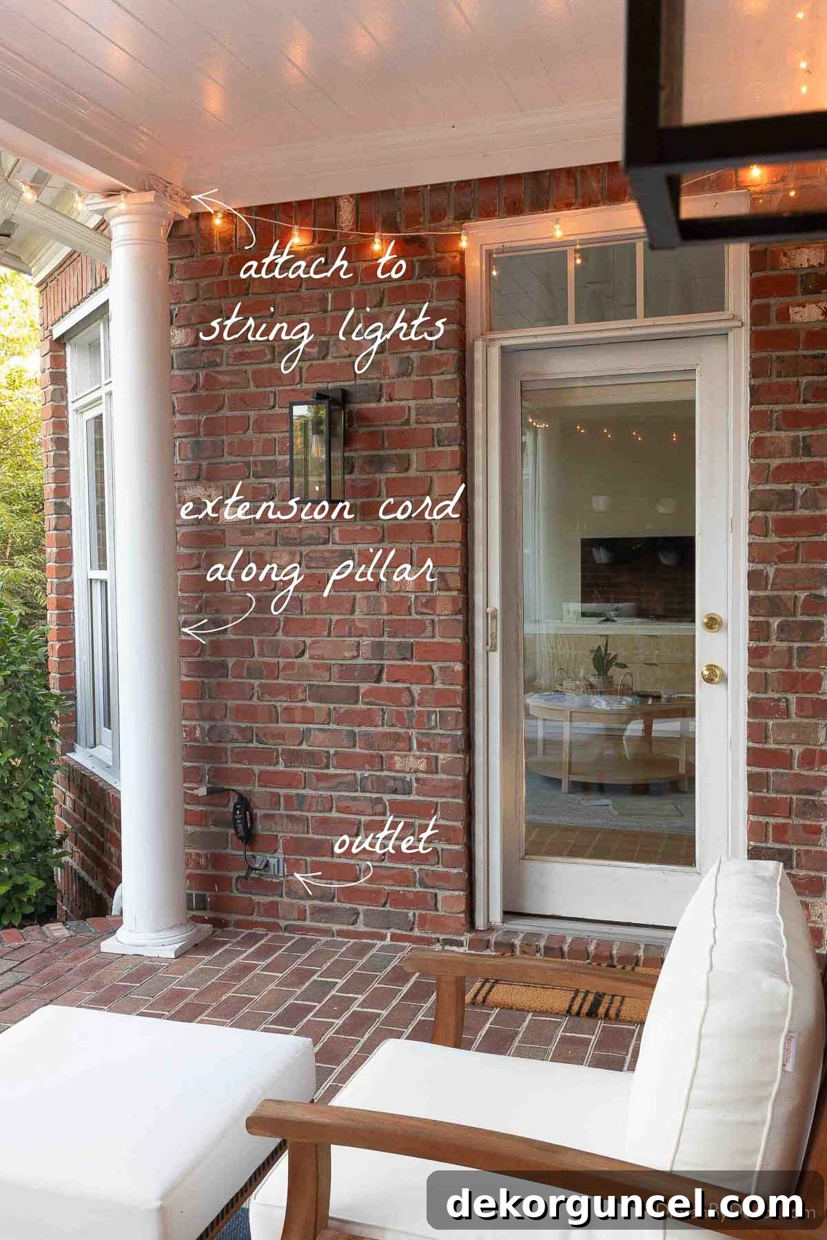 Effortless String Light Decor for Your Covered Patio 9 Cord clips along covered patio to attach extension cord to string lights