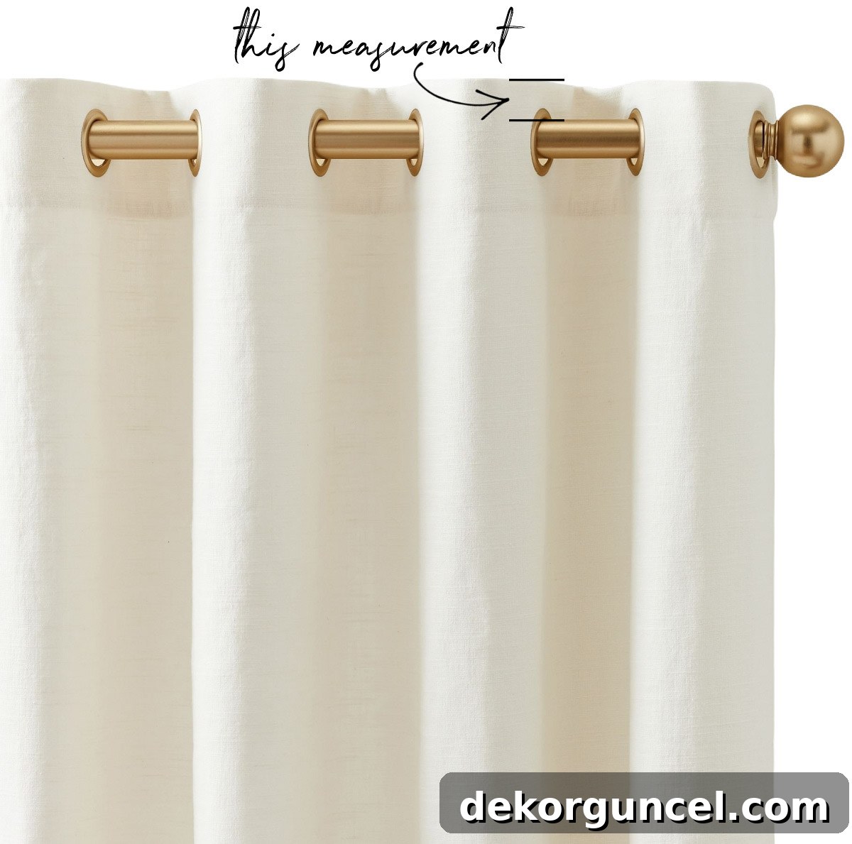 Grommet curtains showing area above grommet to measure