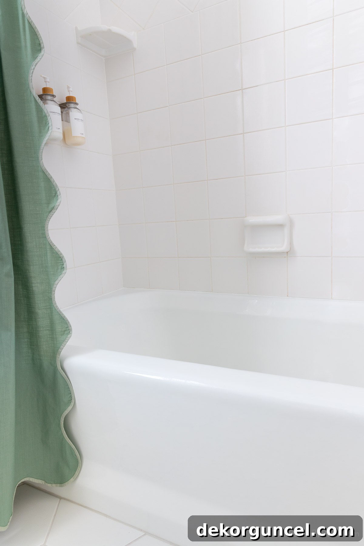 Newly caulked bathtub looking pristine and ready for use