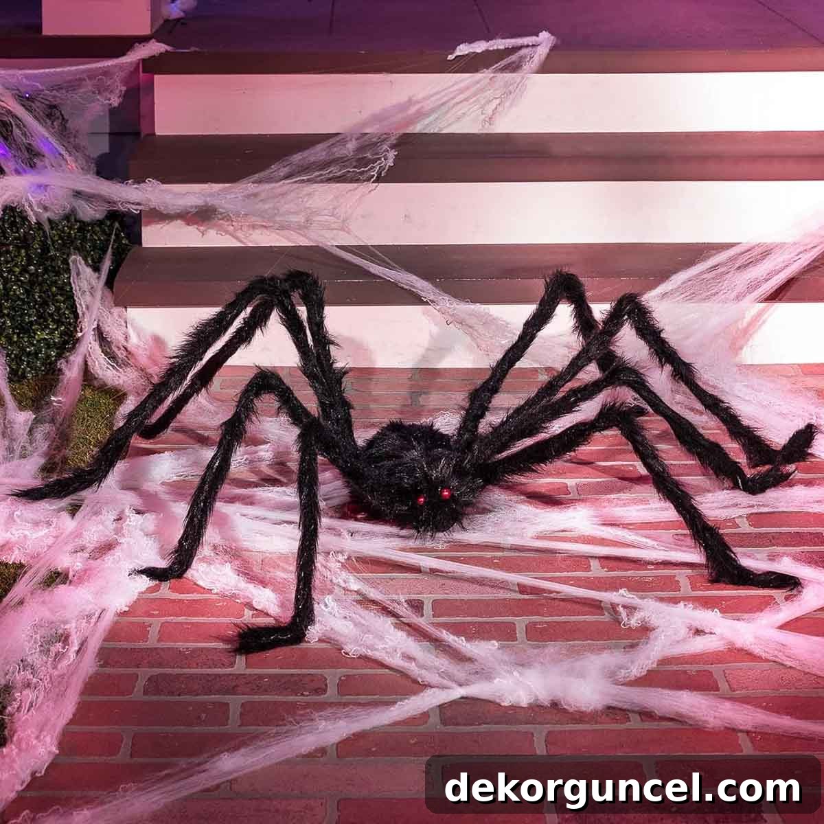 Simple, Spooky, and Fun Halloween Porch Decor Ideas 12 Giant hairy spider with bendable legs for Halloween decor