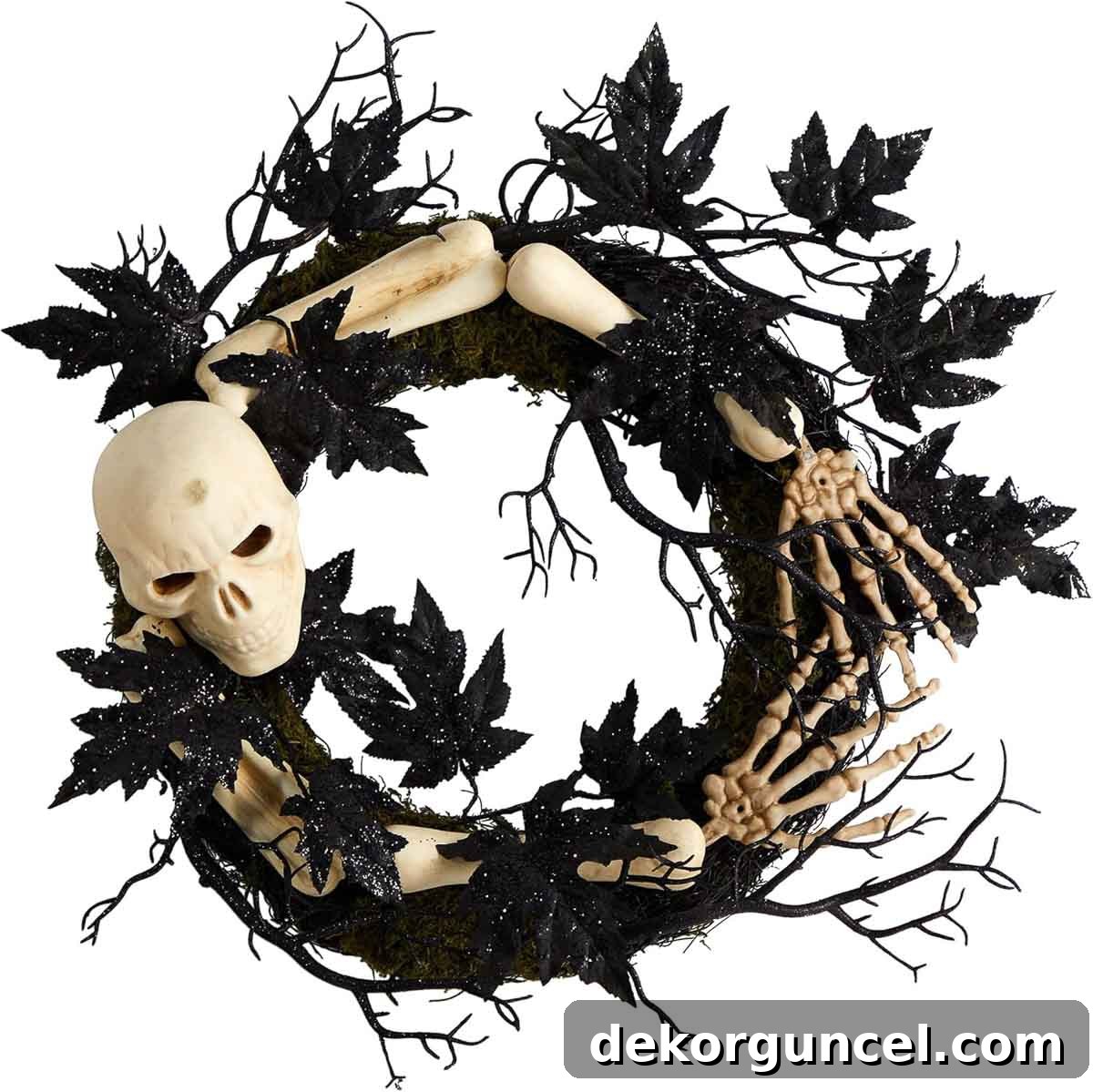 Simple, Spooky, and Fun Halloween Porch Decor Ideas 9 Skeleton wreath for Halloween