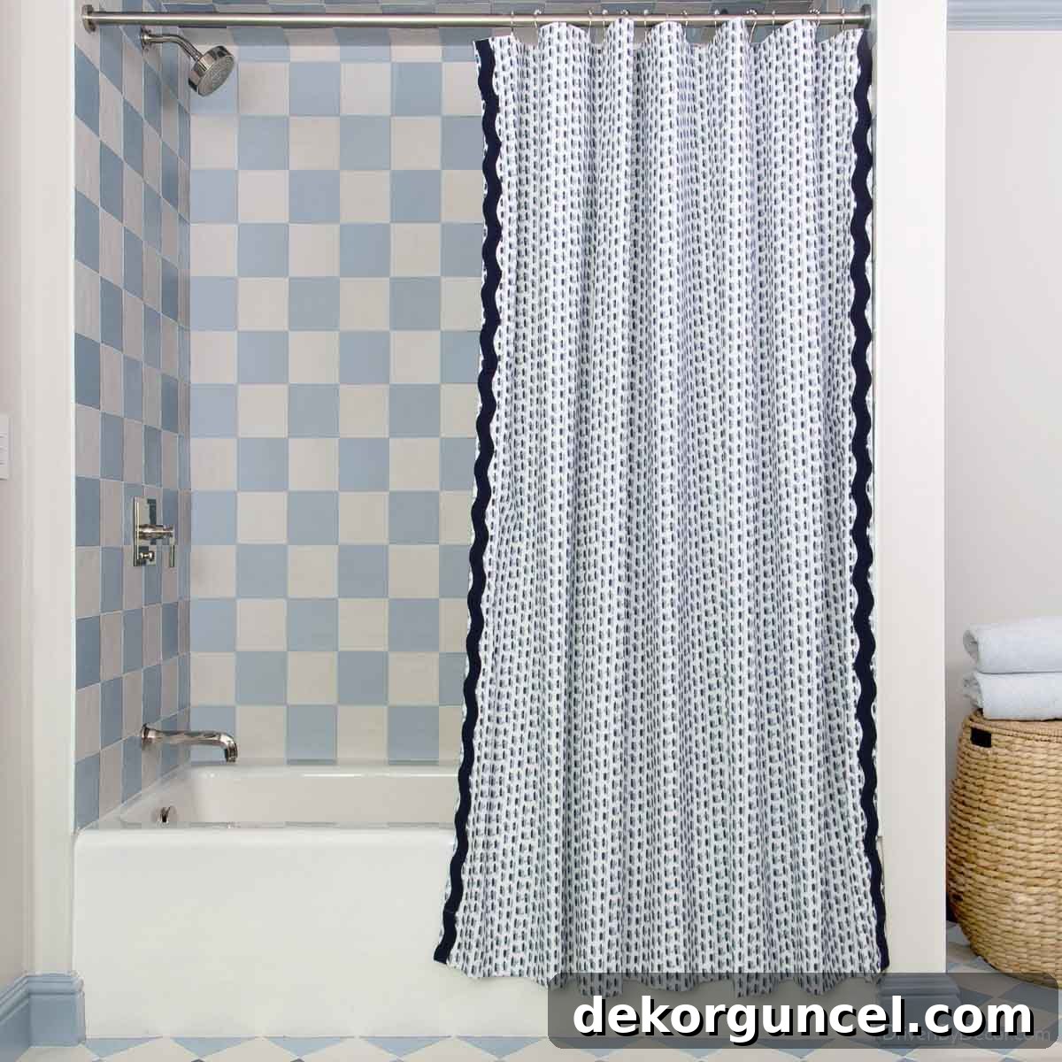 Elevate Your Home Style Top Wallpaper Bathroom Tips and 15 Way Day Essentials 7 Custom shower curtain with rick rack trim