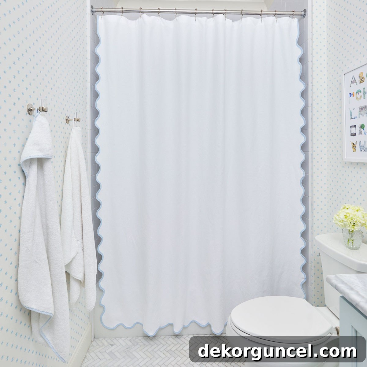 Elevate Your Home Style Top Wallpaper Bathroom Tips and 15 Way Day Essentials 8 Extra long shower curtain with wavy edges