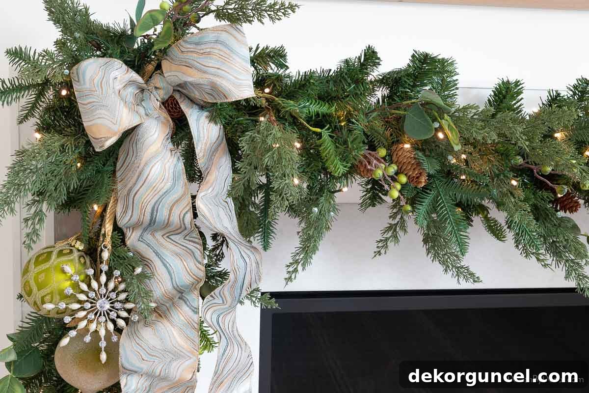 Garland on fireplace mantel for Christmas