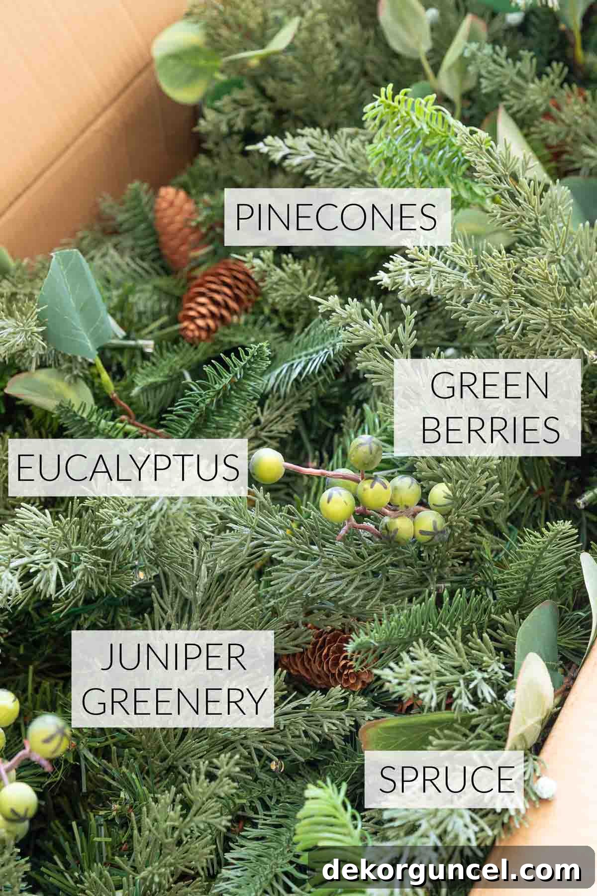 Fireplace garland with mixed greenery
