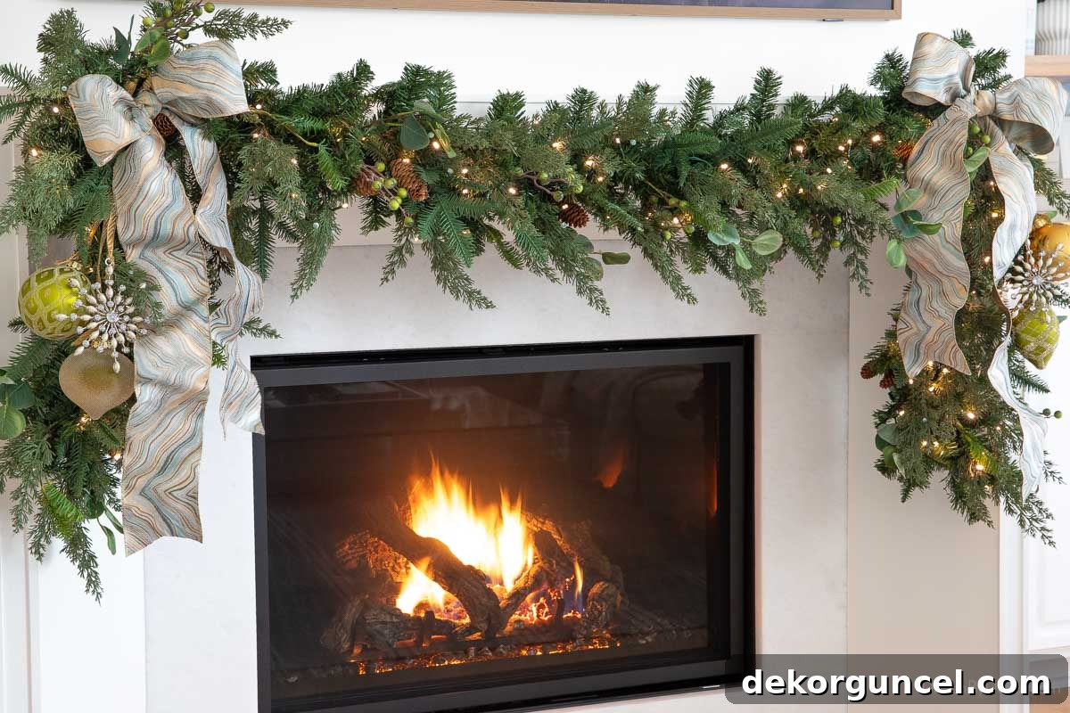 How to hang a garland from your mantel - example of a simple swag