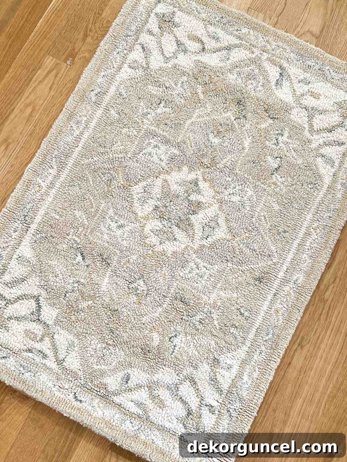 Neutral patterned area rug with gray and ivory colors