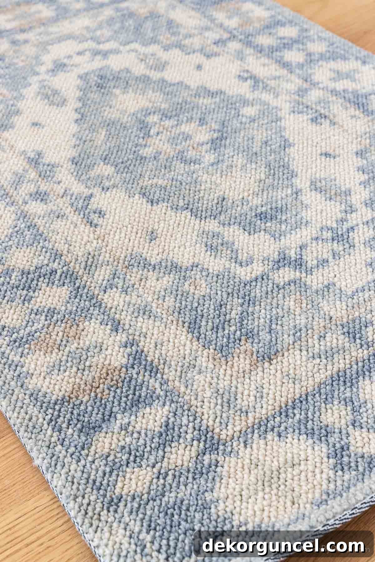 Oriental style rug with blues that are perfect for a living room