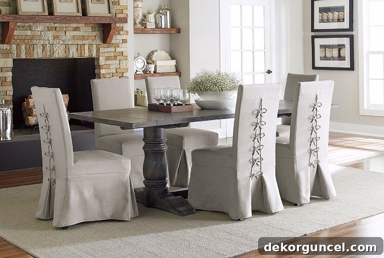 So in love with these gorgeous slipcovered chairs that tie in the back - check out the other slipcovered chair options in this post too!