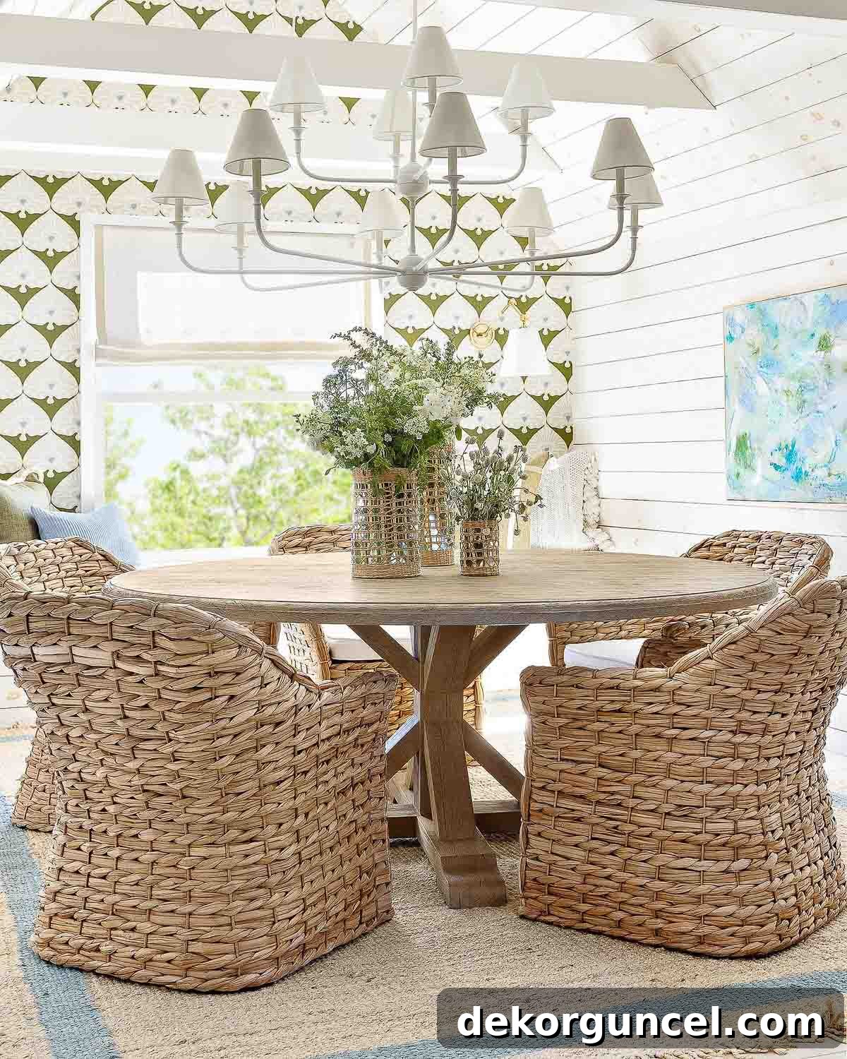 Everyday Dining Table Centerpiece Ideas 17 Three vases of flowers in varying heights creating a harmonious dining table centerpiece
