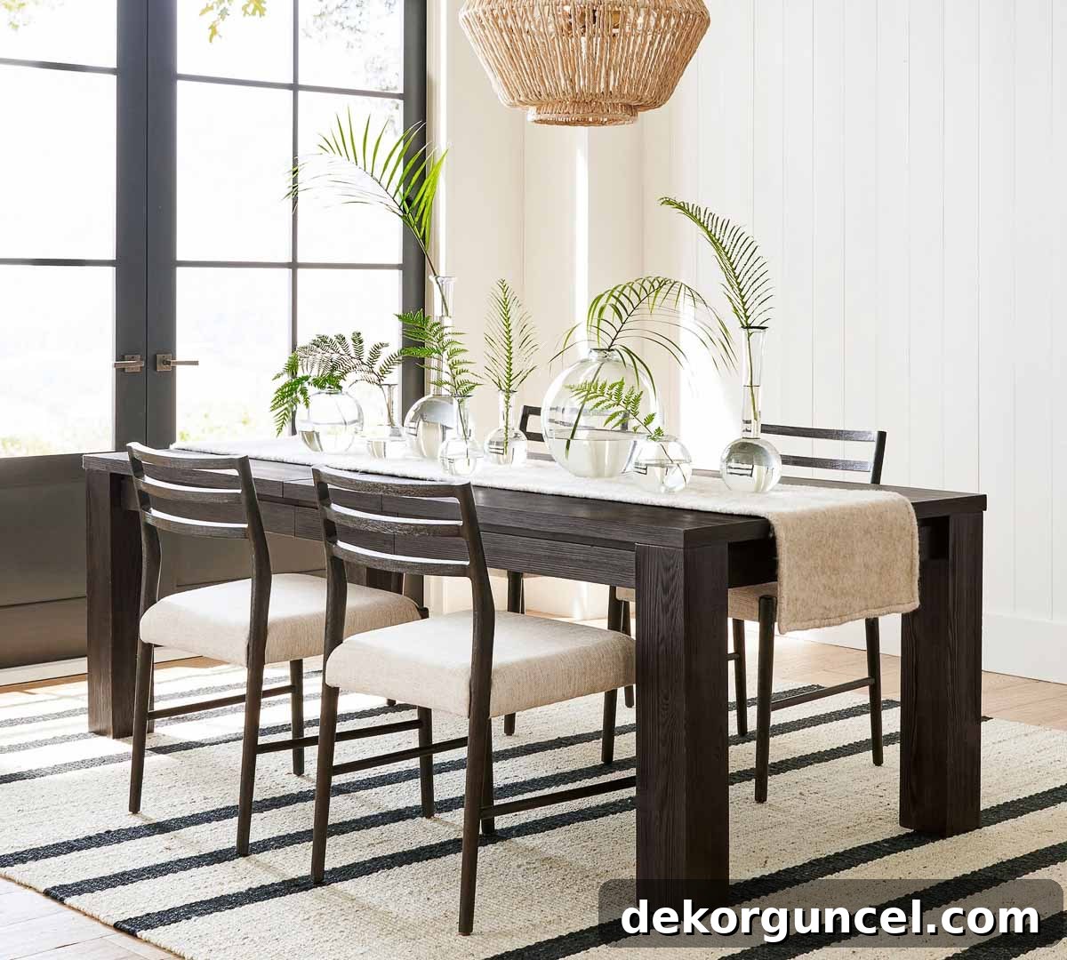 Everyday Dining Table Centerpiece Ideas 26 Chic dining table centerpiece with small round vases holding greenery