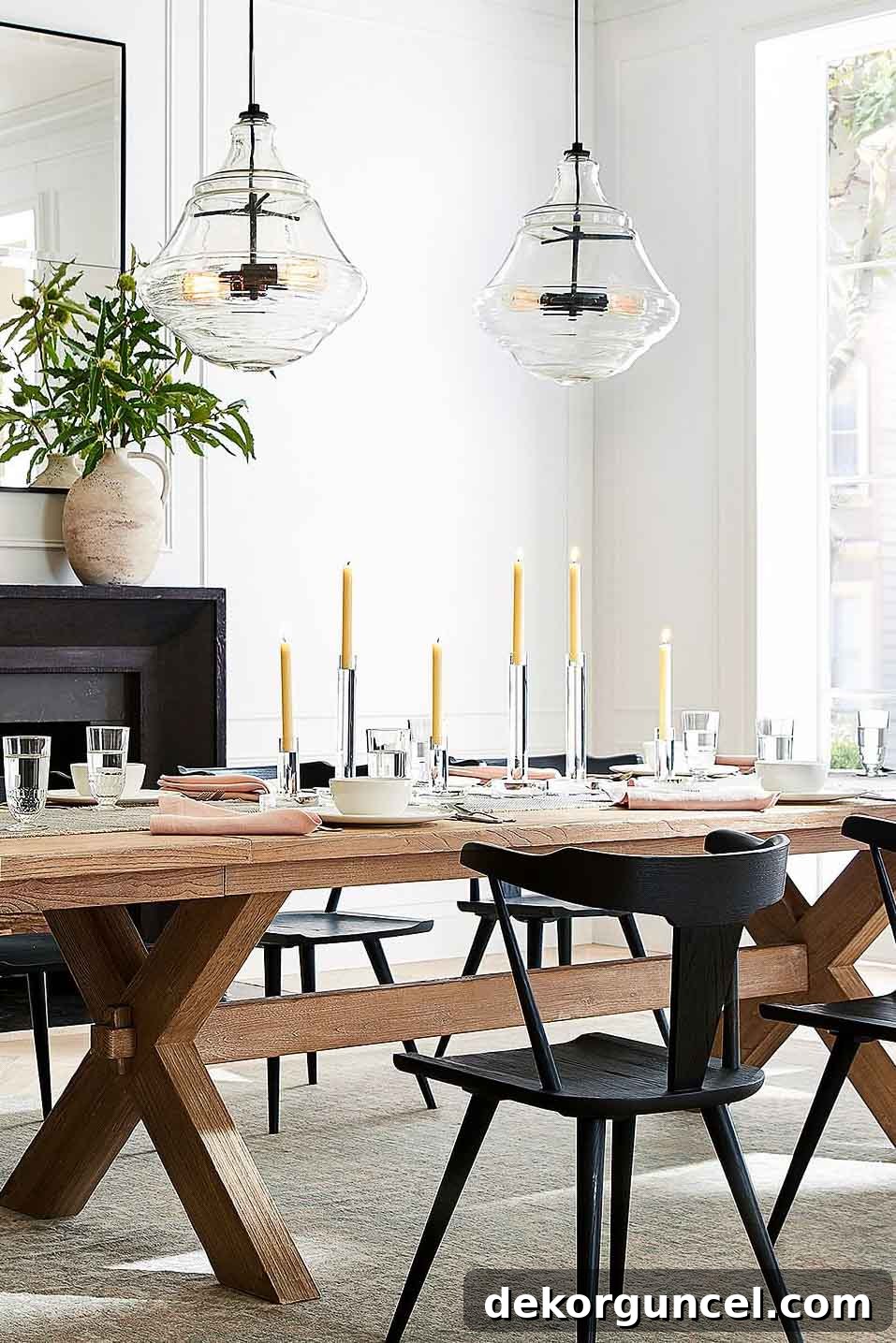 Everyday Dining Table Centerpiece Ideas 27 Elegant candlesticks arranged down the center of a dining table