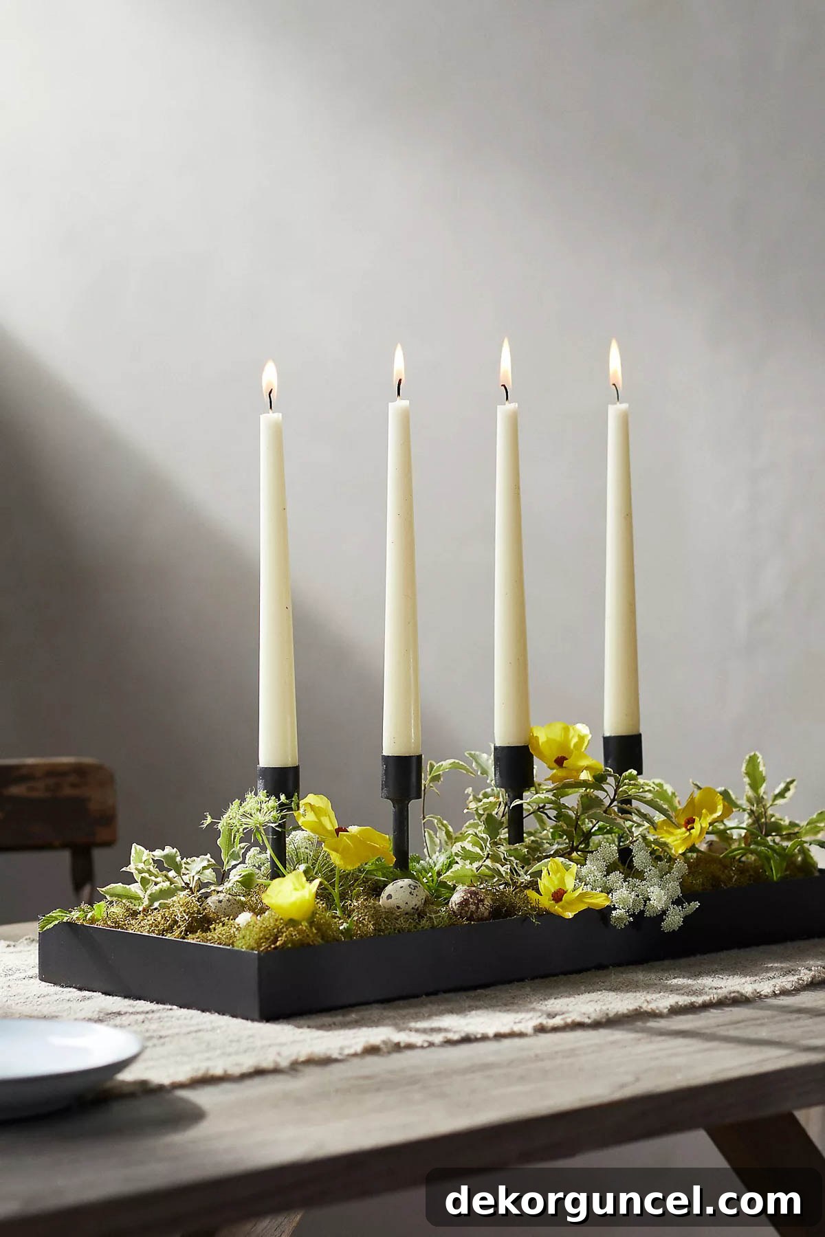 Everyday Dining Table Centerpiece Ideas 29 Gorgeous centerpiece with multiple candlesticks in a raised iron trough