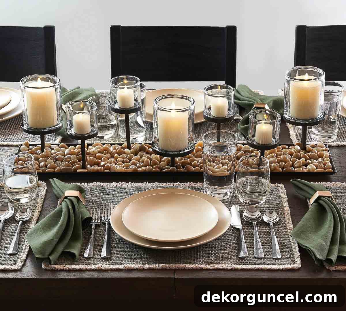 Everyday Dining Table Centerpiece Ideas 30 Striking bronze pillar candleholder centerpiece for a robust table display