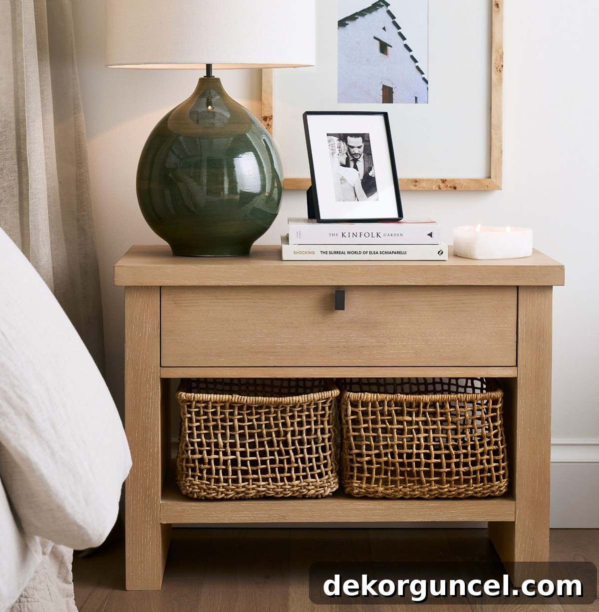 Elevate Your Bedside Style 2 Framed art hung behind nightstand as nightstand decor idea