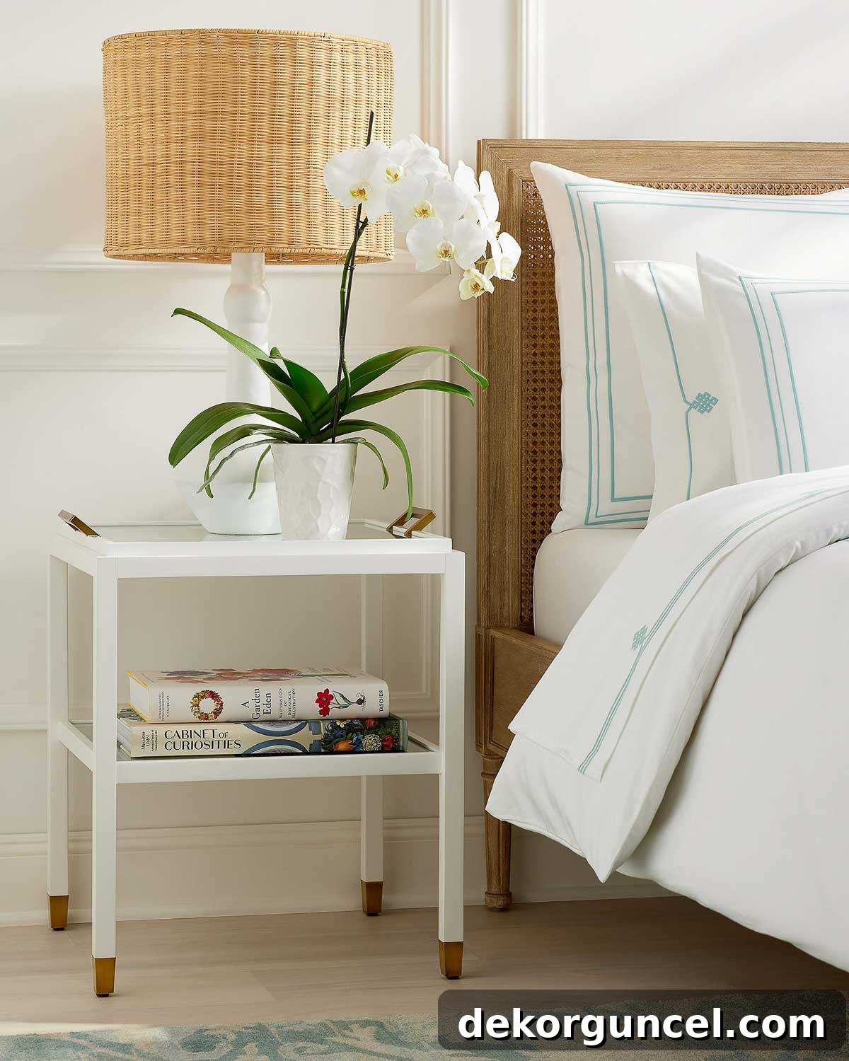 Elevate Your Bedside Style 17 Orchid plant on nightstand next to lamp