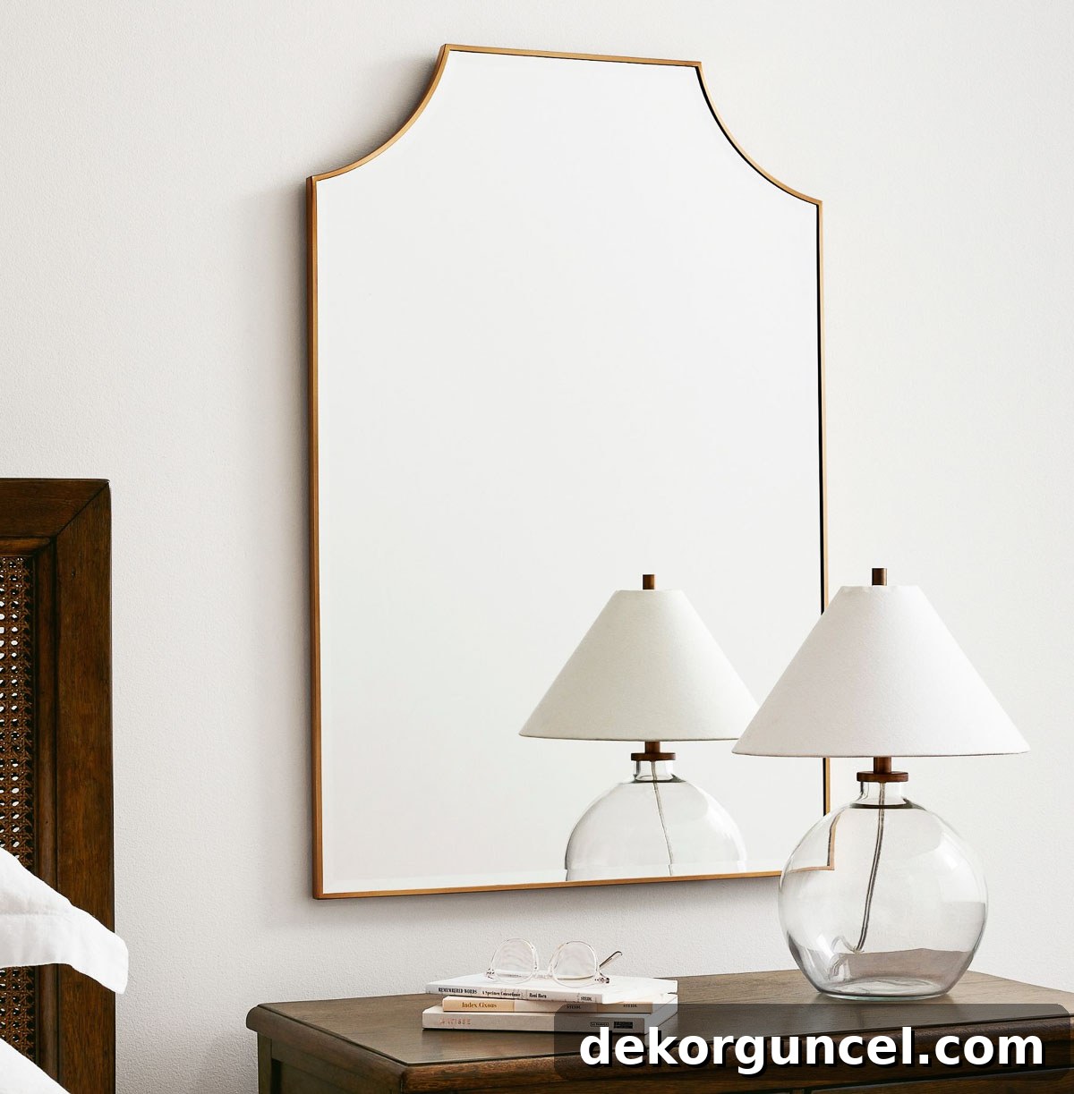 Elevate Your Bedside Style 20 Mirror hung behind bedroom nightstand
