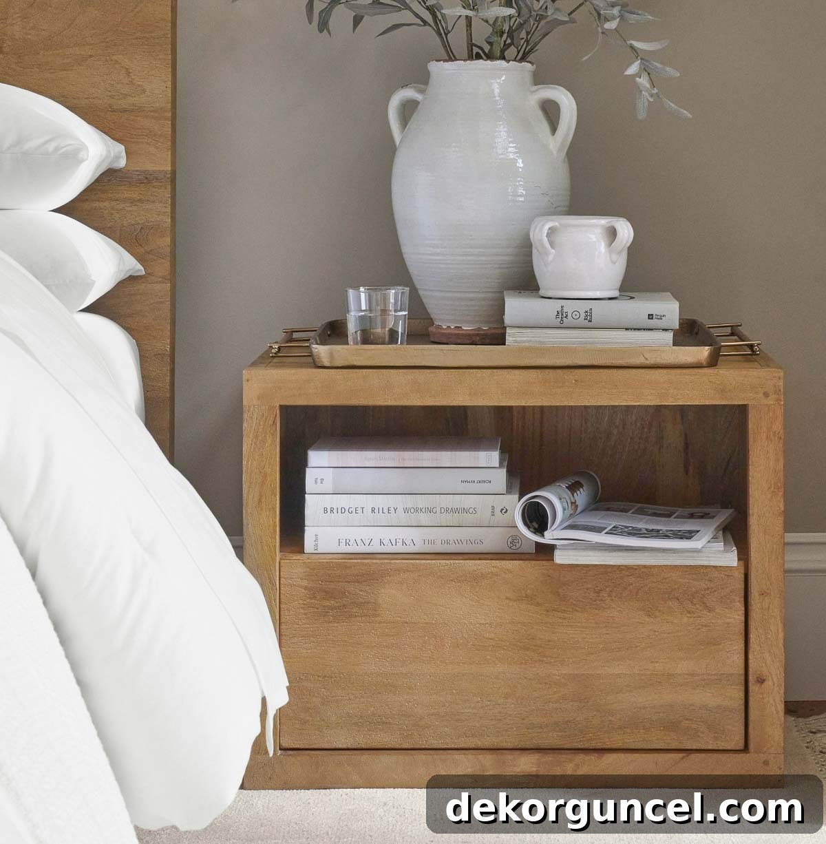 Elevate Your Bedside Style 21 Tray on nightstand holding vase and other decor