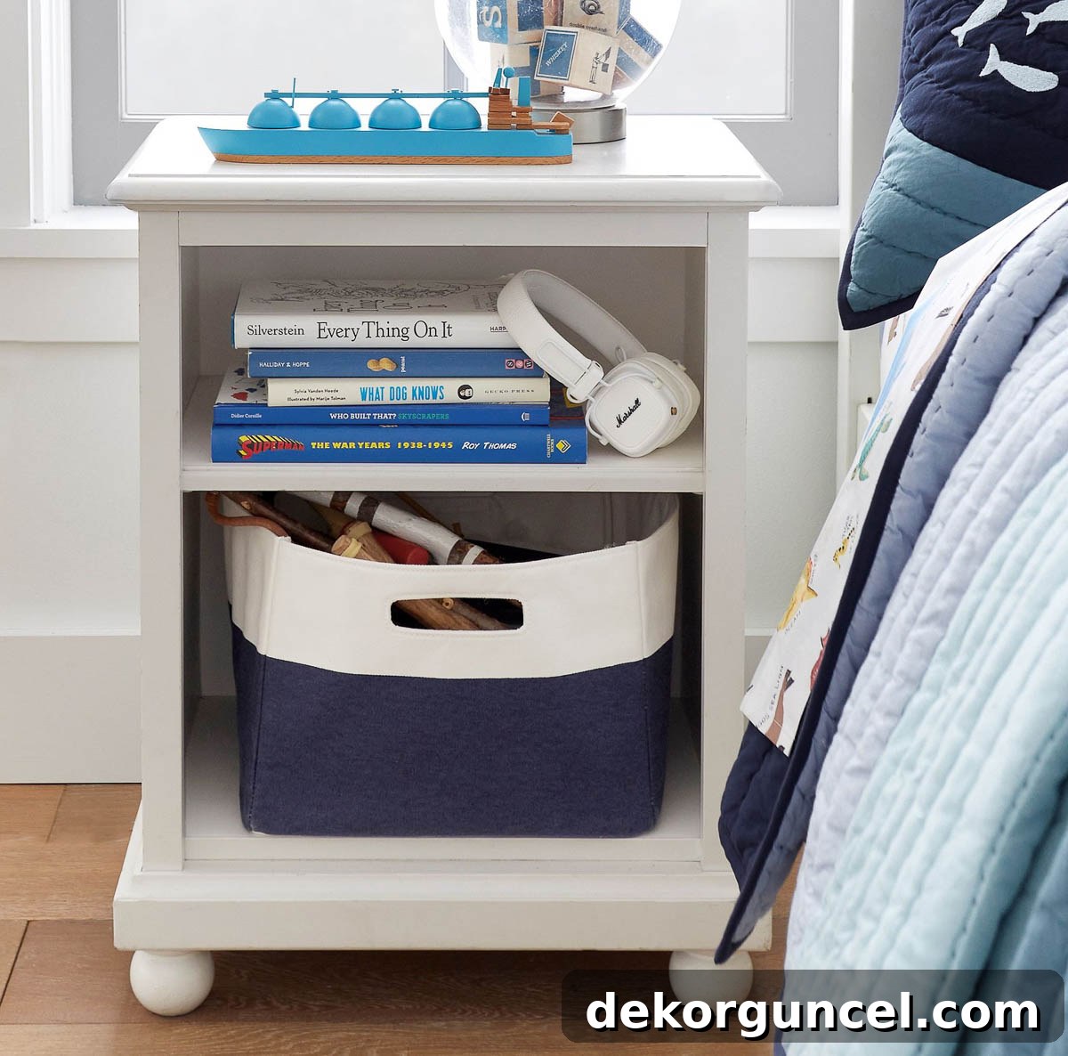 Elevate Your Bedside Style 7 Basket holding toys in nightstand in child's bedroom