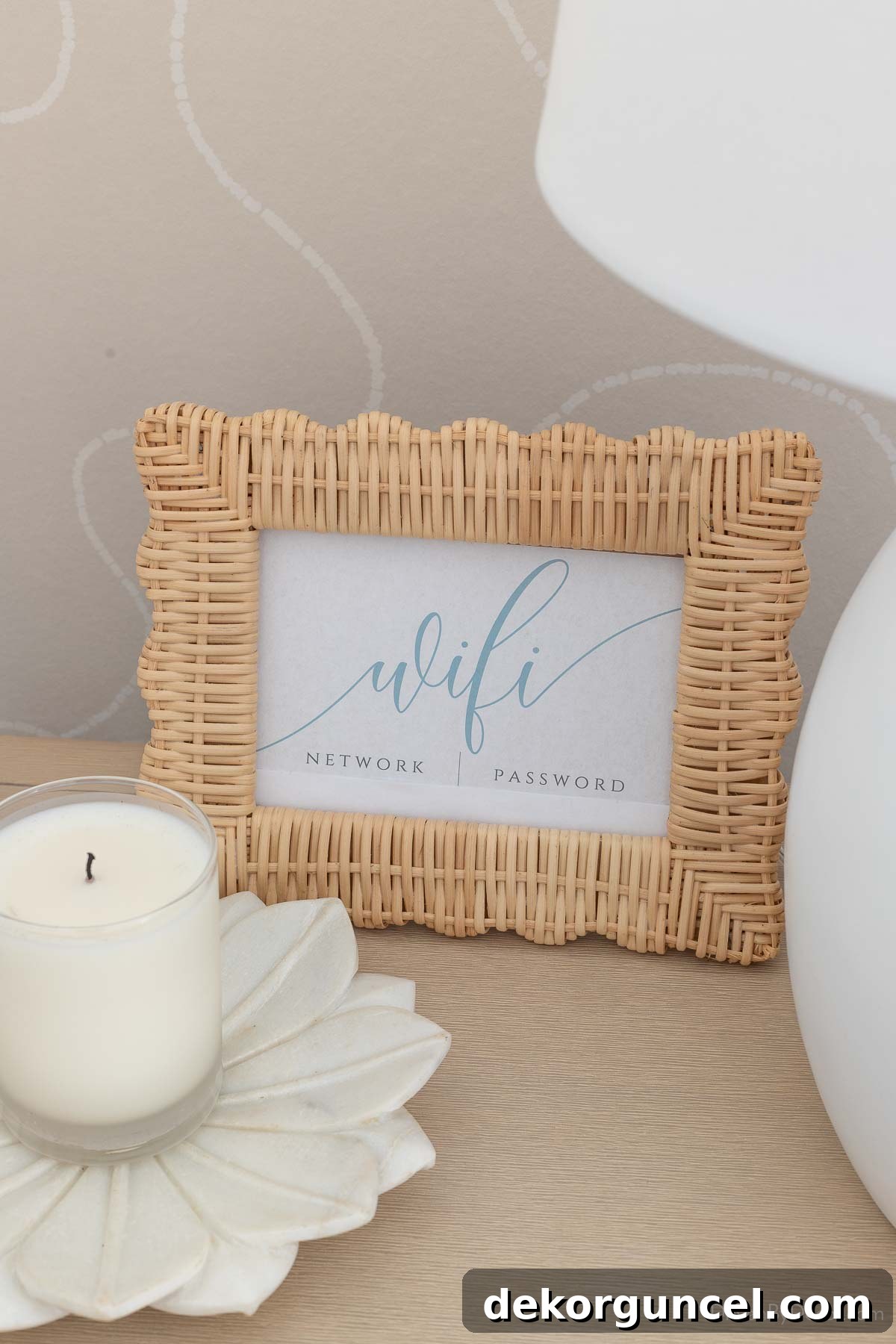 Framed wifi printable on nightstand