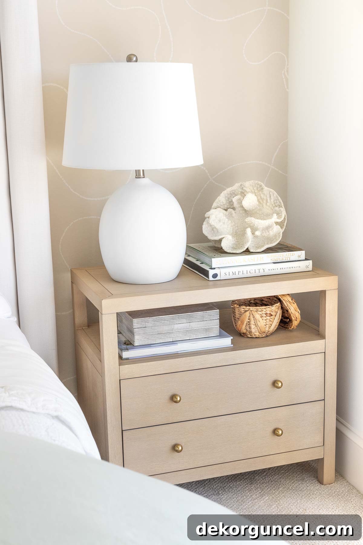 Nightstand in king bedroom with shelf and two drawers