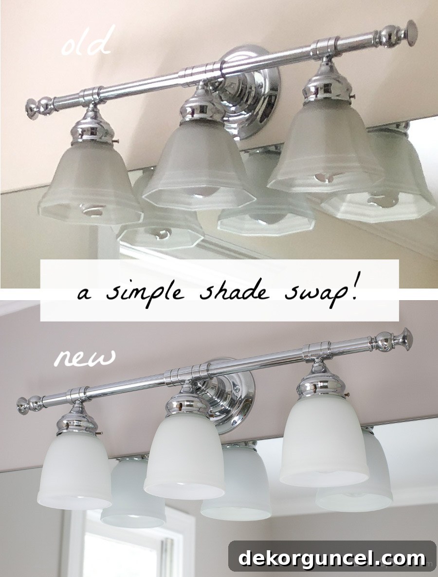 15 Budget-Friendly Bathroom Remodel Ideas 6 Swapping out sconce shades in a bathroom remodel on a budget