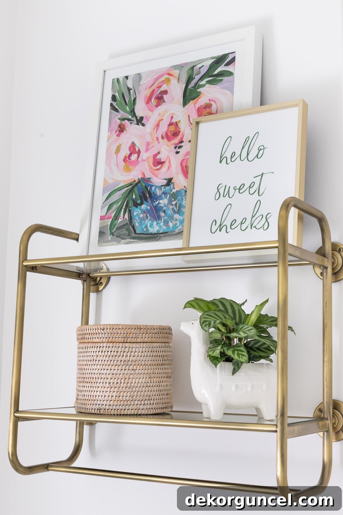 15 Budget-Friendly Bathroom Remodel Ideas 8 Vase of flowers art print from Etsy on wall shelf