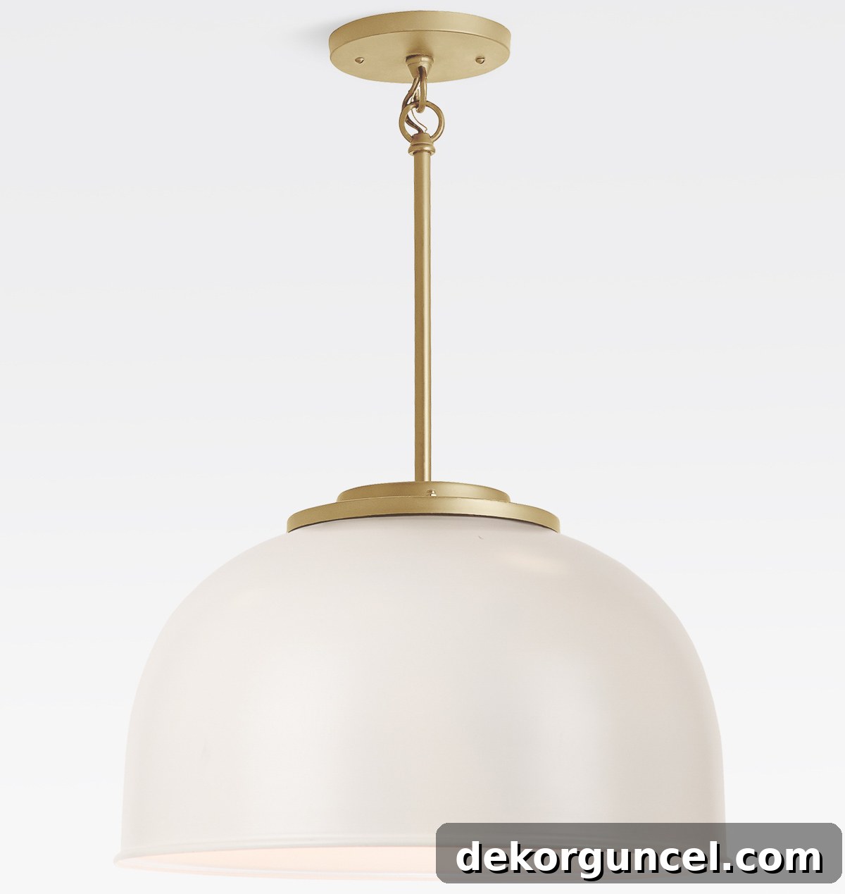 Kitchen Remodel Ideas and Products 11 Matte white dome pendant with brass accents, showcasing sleek modern lighting for kitchen islands