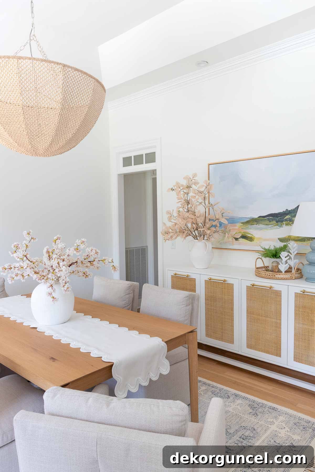 Modern dining room with console table and large art