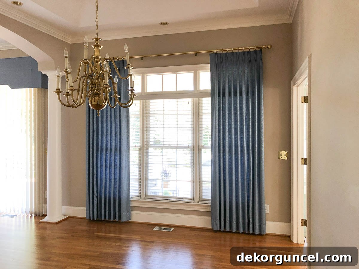 Old dining room curtains before height adjustment